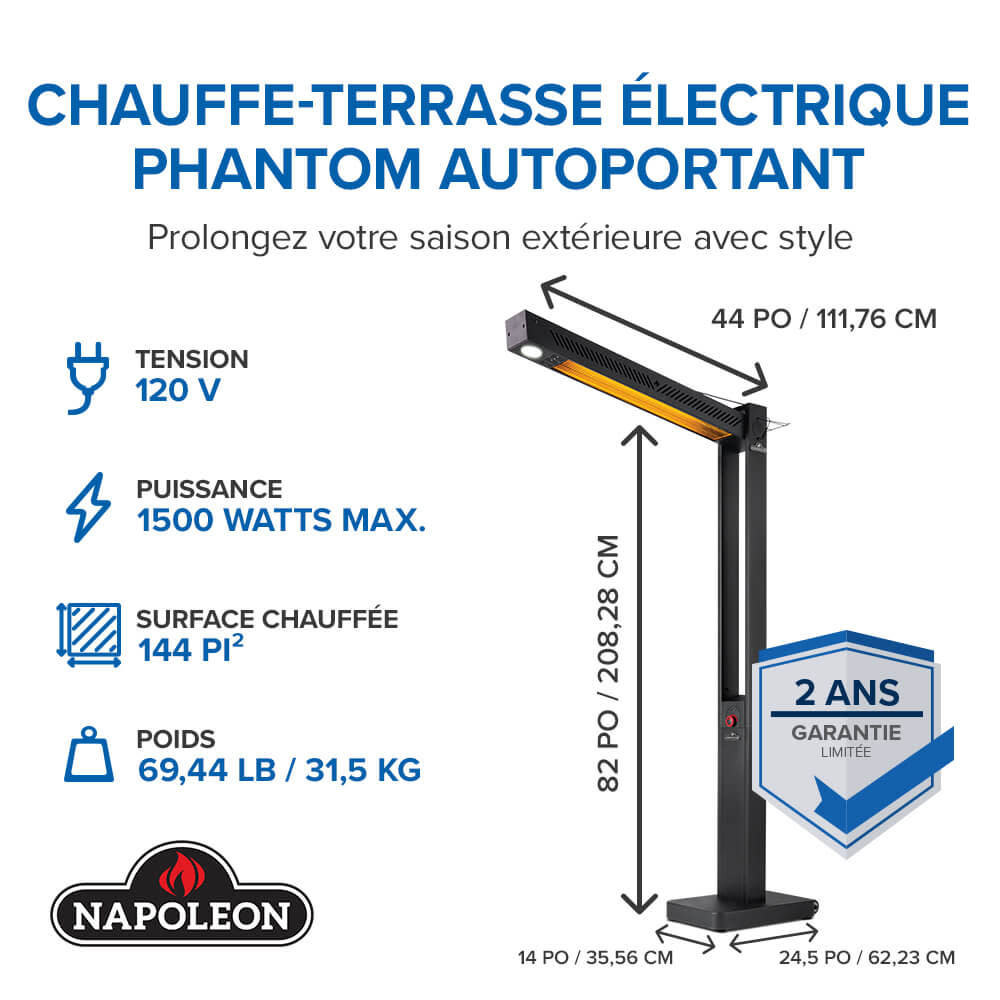 Chauffe-terrasse Napoléon Phantom électrique à infrarouge